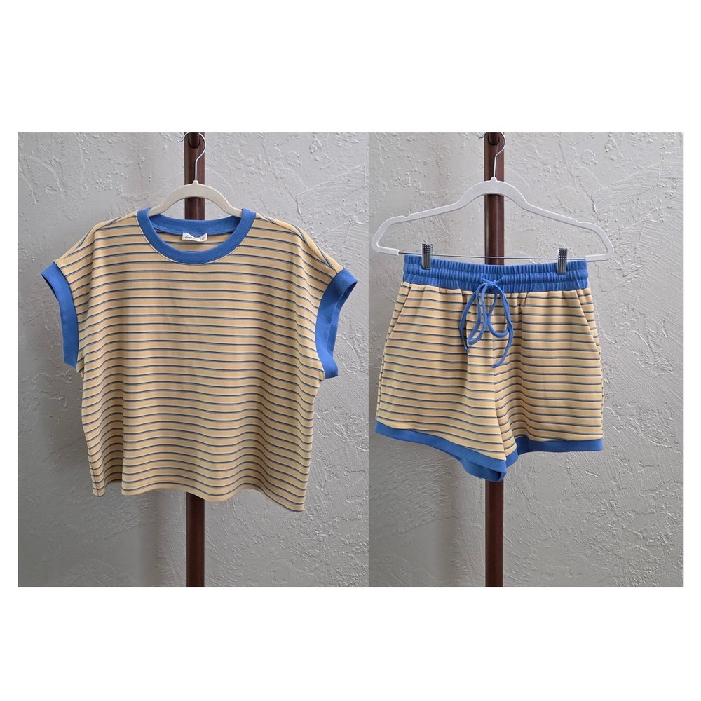 ST112. Women's Retro Striped Two-Piece Lounge Set
